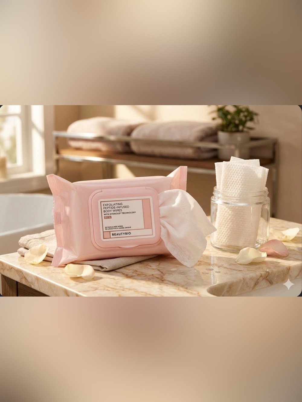 BEAUTYBIO Exfoliating Peptide-Infused Body Wipes — Pink
